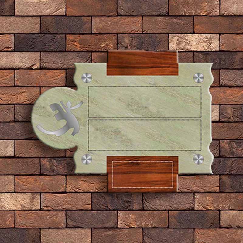 Mint Stone with Om Design & Wooden Accents - Image 2