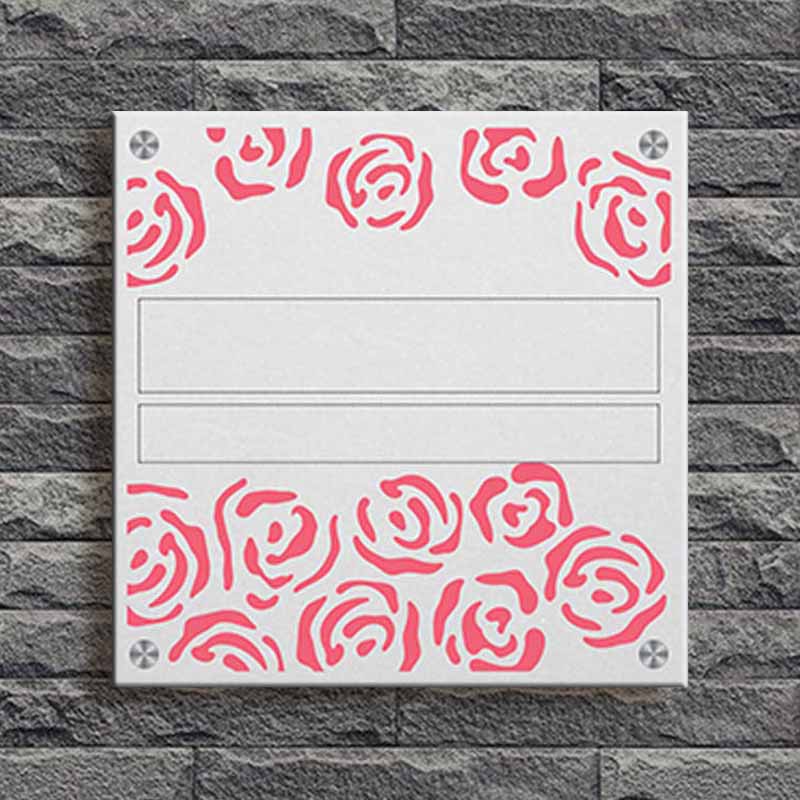 White Marble & Stainless Steel Name Plate with Rose Design - Image 2