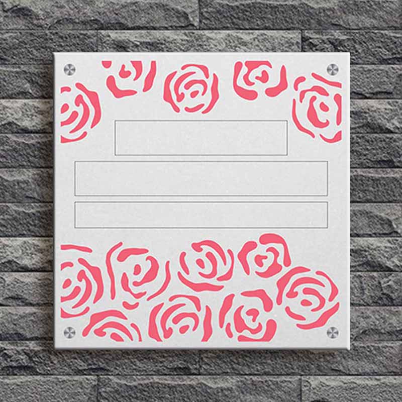 White Marble & Stainless Steel Name Plate with Rose Design - Image 3